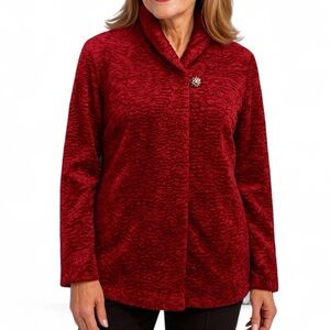 Will’s River Co. Velvet Vintage Blazer Faux Lamb Fur Jacket Pea Coat Red 2 Small